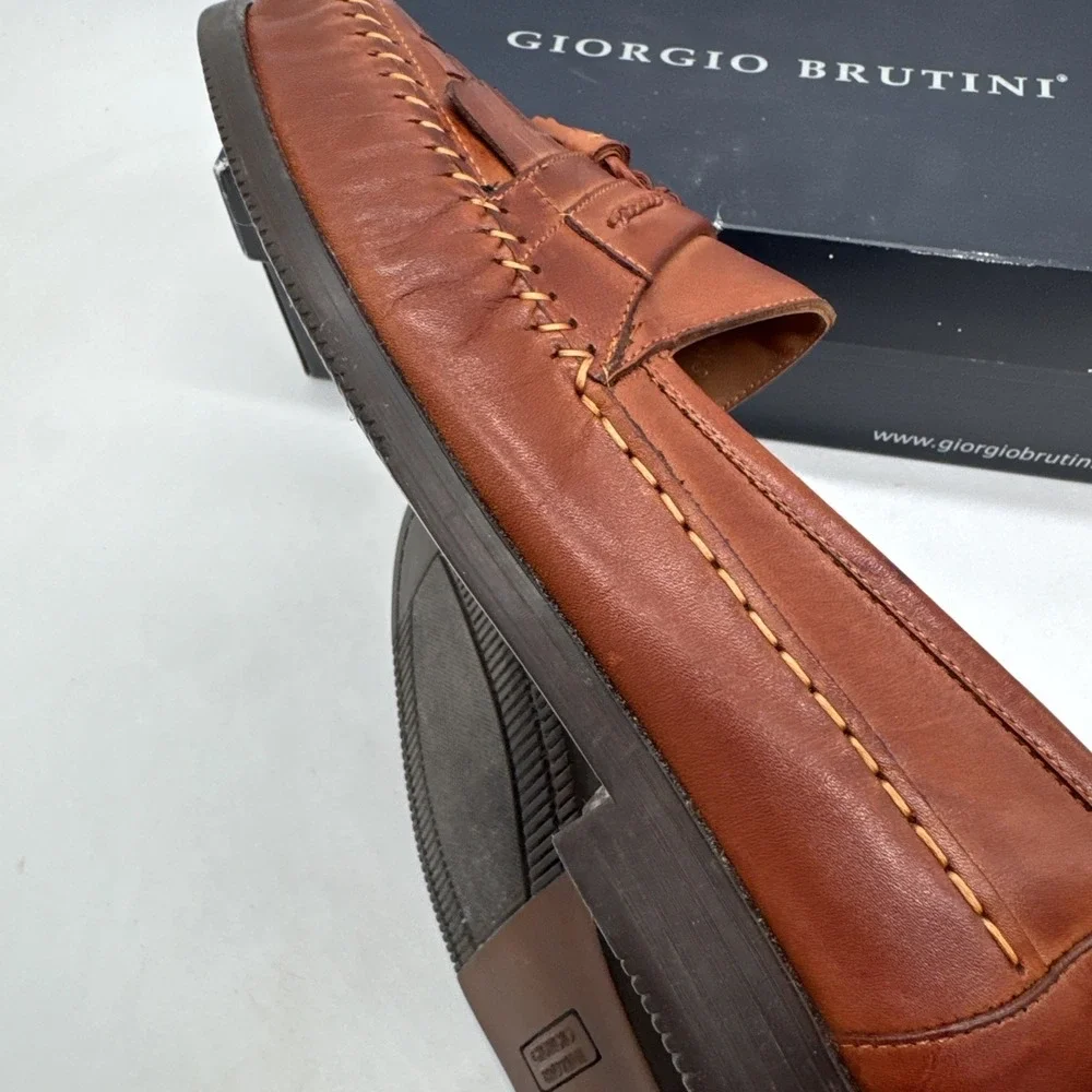 Giorgio Brutini Men's Woven Tassel Loafers Brown Leather Shoes 10M